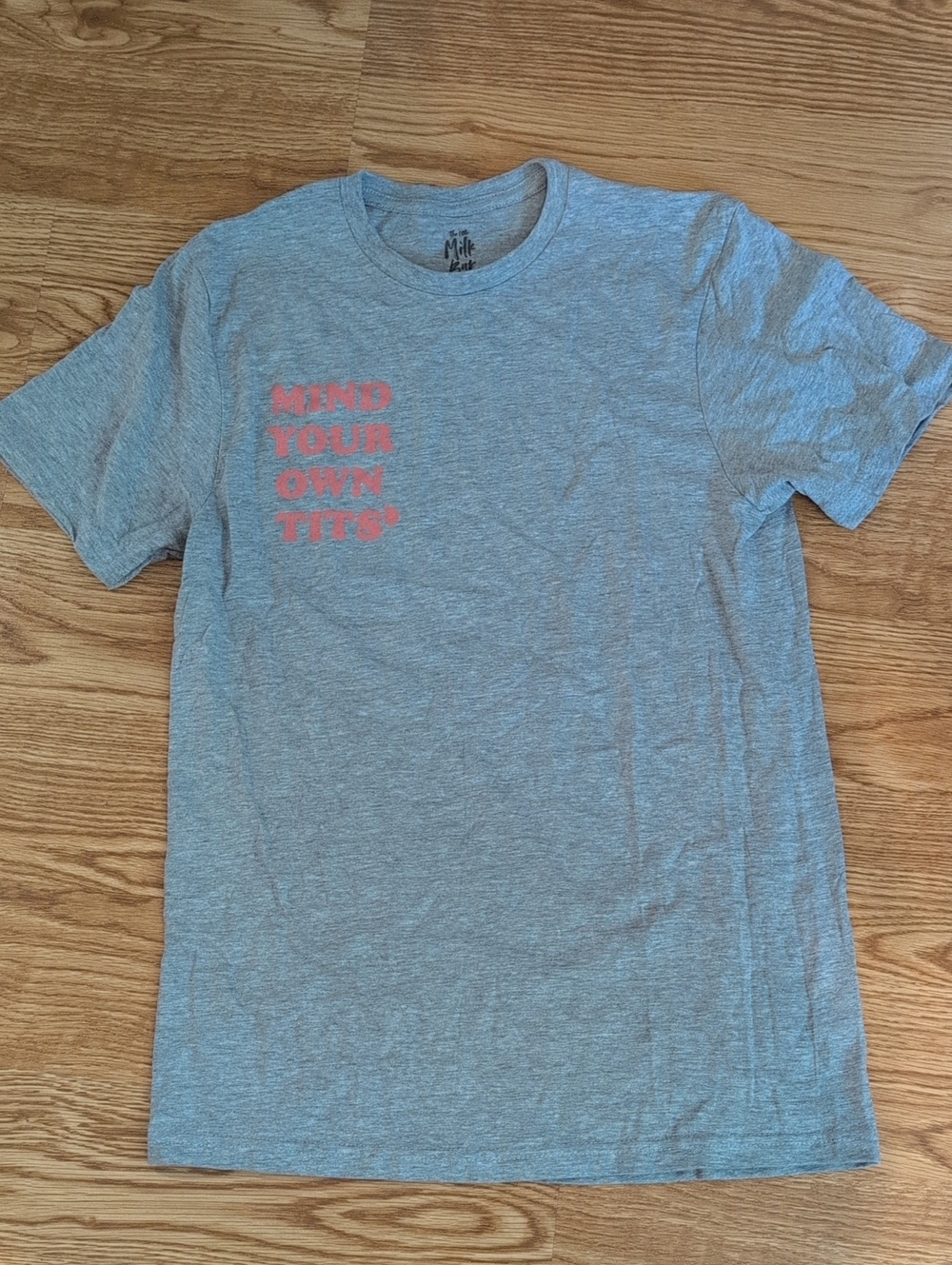 NWT Light Heather Gray Short-Sleeve Tee Pink Chest Graphic Slogan - Size Small